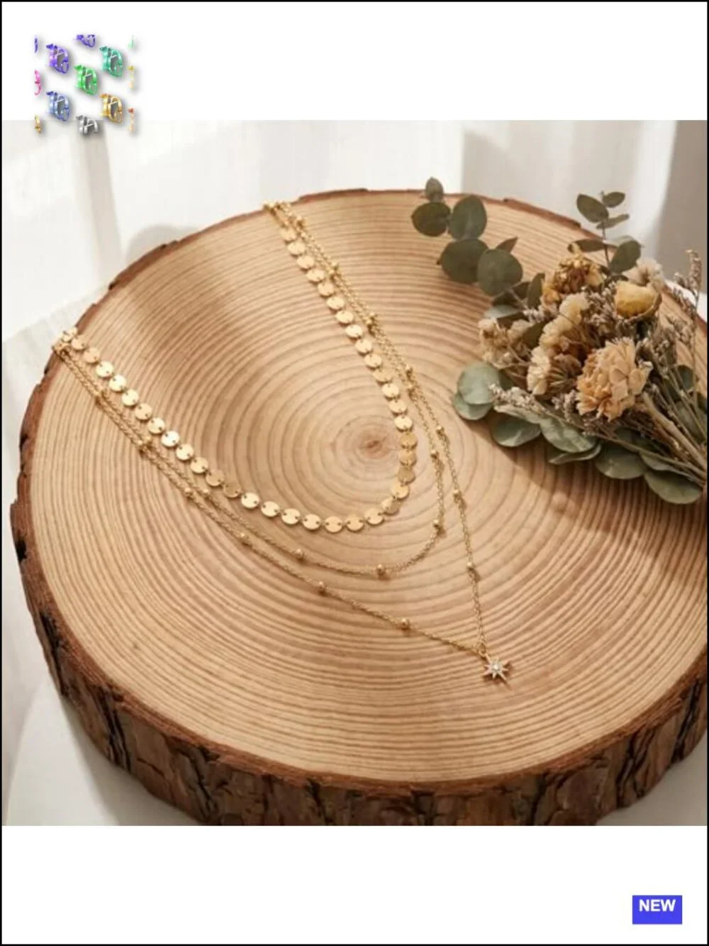 3Pcs Gold Layered Stackable Choker Pendant Set, Waterproof Adjustable 14K Gold